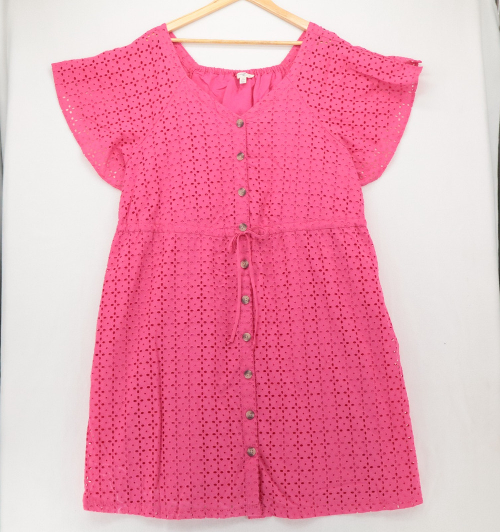New TERRA & SKY Dress Plus Size 1X 16W 18W Hot Pink Eyelet Short Sleeve Womens